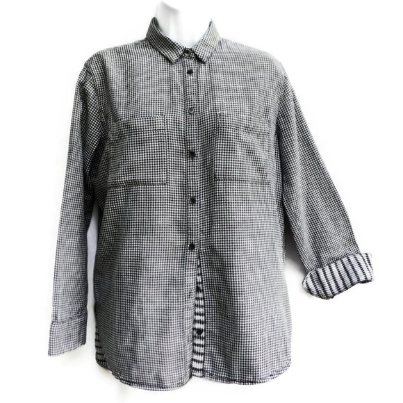 Madewell Oversized Boyshirt in Mini Gingham Check White Black Cotton S - Picture 1 of 9